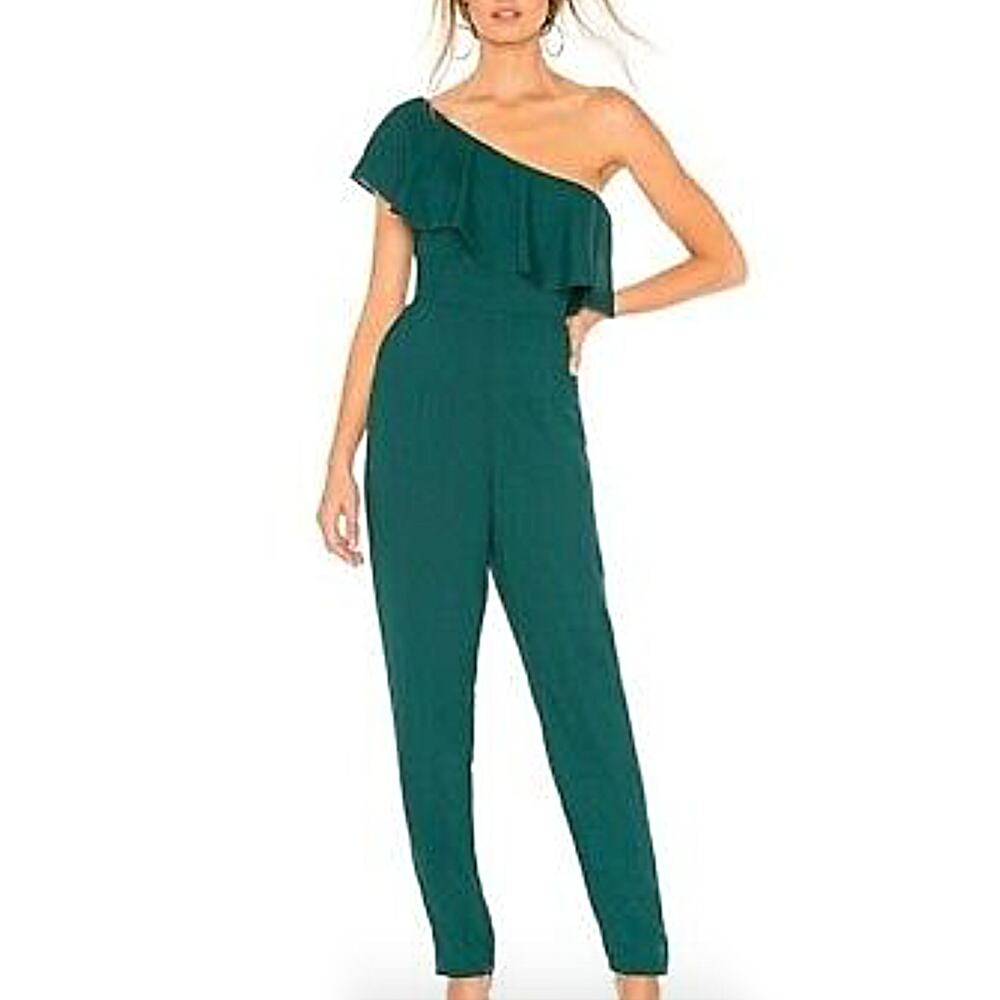 Yumi Kim Cascade Jumpsuit Green One Shoulder Skinny Leg Party Wedding Cocktail